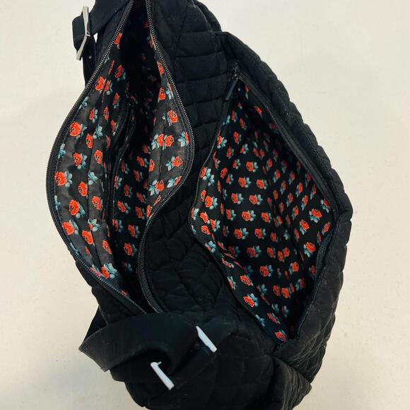 Vera Bradley Solid Black Glenna Quilted Shoulder Bag Purse Red Rose - Picture 9 of 9
